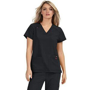 KOI Betsey Johnson 3-Pocket V-Neck Freesia Scrub Top, Black, Size XS